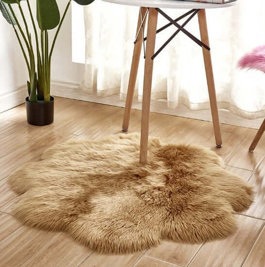 Plush artificial woolen carpet rug in a cozy home setting, perfect for warm decor and comfortable flooring.