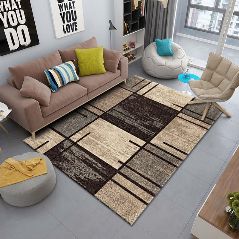 Stylish Persian living room rug featuring geometric patterns in neutral tones, perfect for modern home decor.