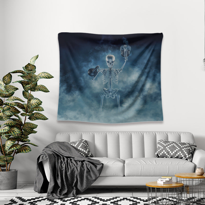 Skull-Themed Polyester Tapestry for Home Decor